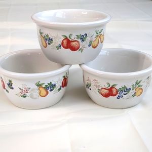3 Corelle Chutney Ramekins with Red Apples, Yellow Pears and Blueberries